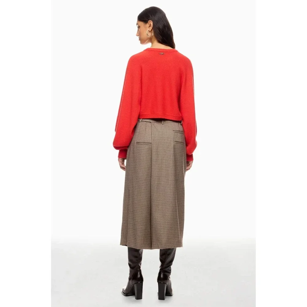 Michael Kors Red Cropped Pullover Sweater Womens Small Crew Neck KnitMK Logo